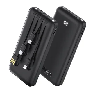 Batería portátil 1Hora GAR148 10000mAh con cables integrados – Negro