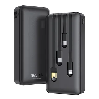 Batería portátil 1Hora GAR159 20000mAh con cables integrados – Negro